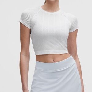 Lululemon Swiftly Pointelle Cropped Short-Sleeve Shirt in Herringbone Dot White